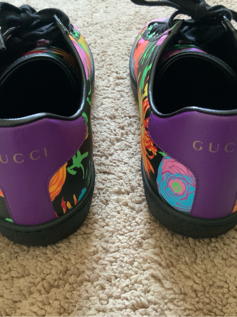Gucci X Ken Scott Ace Women’s Black Casual Floral Logo Leather Sneakers Size 37 - Picture 6 of 13